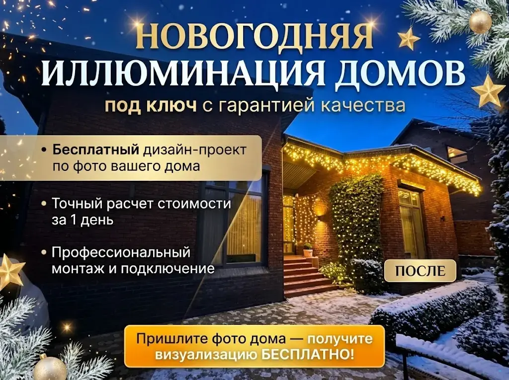 Новогодняя иллюминация домов под ключ | Визуализация по фото бесплатно