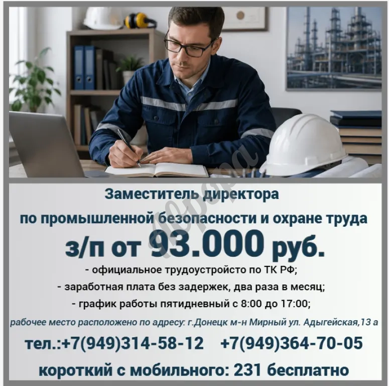 Заместитель директора по промышленной безопасности и охране труда